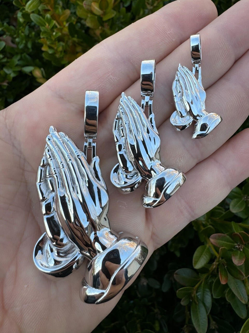 Praying Folded Hands Religious Pendant - 925 Silver - 3 Sizes 1.25"-2.75"