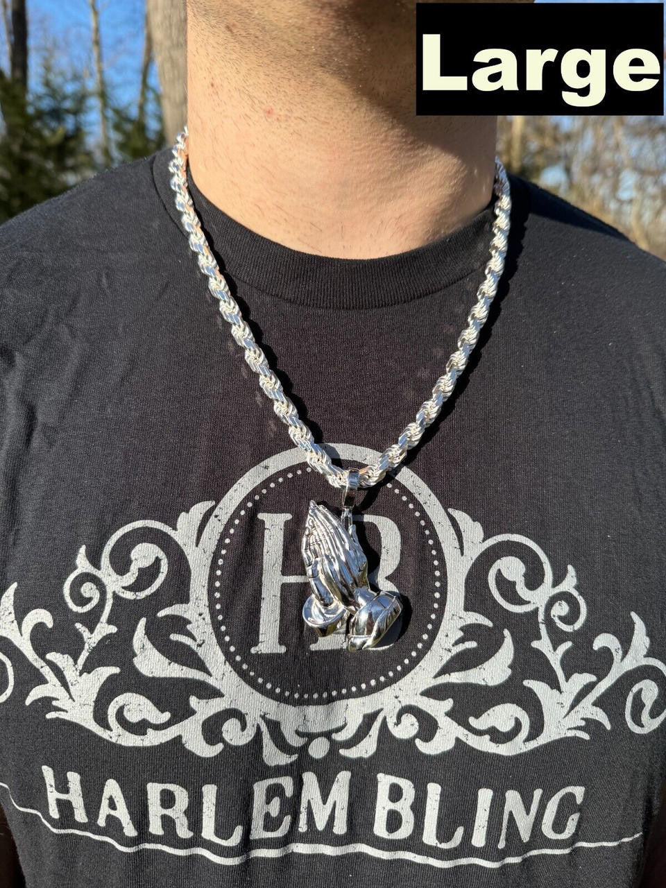 Praying Folded Hands Religious Pendant - 925 Silver - 3 Sizes 1.25"-2.75"