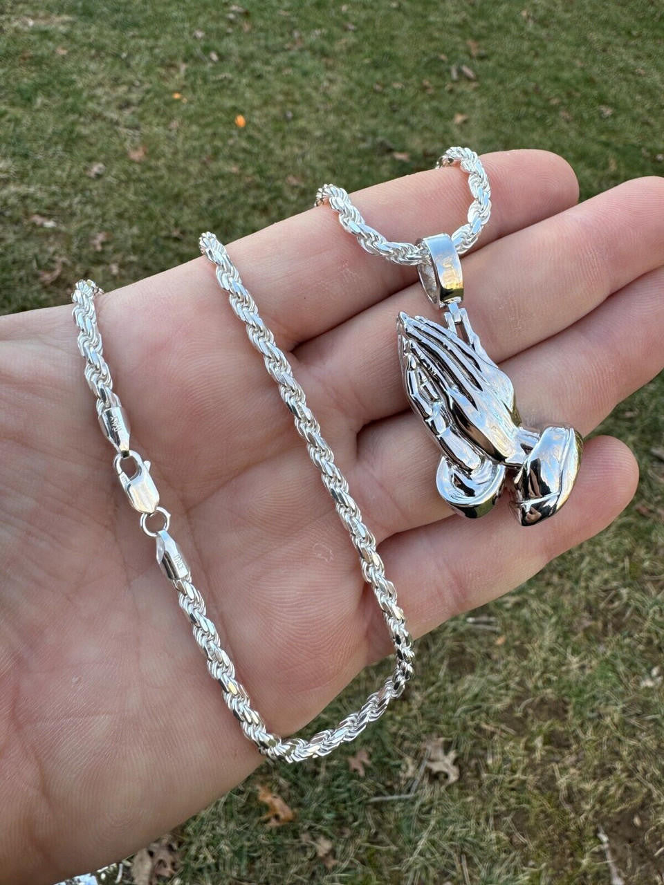 Praying Folded Hands Religious Pendant - 925 Silver - 3 Sizes 1.25"-2.75"
