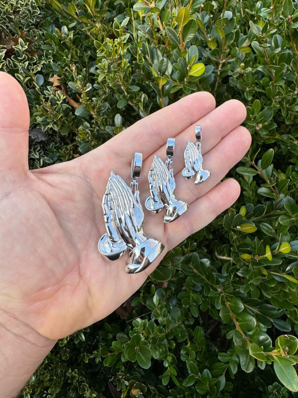 Praying Folded Hands Religious Pendant - 925 Silver - 3 Sizes 1.25"-2.75"