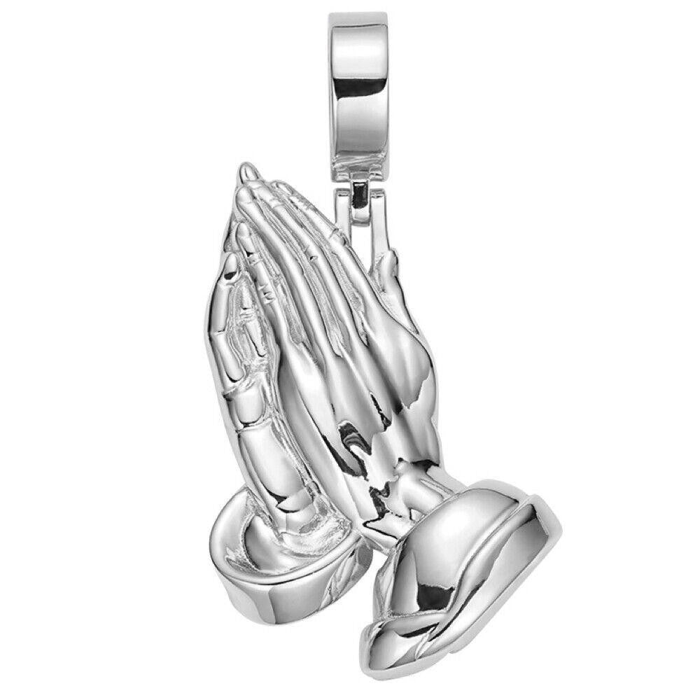 Praying Folded Hands Religious Pendant - 925 Silver - 3 Sizes 1.25"-2.75"