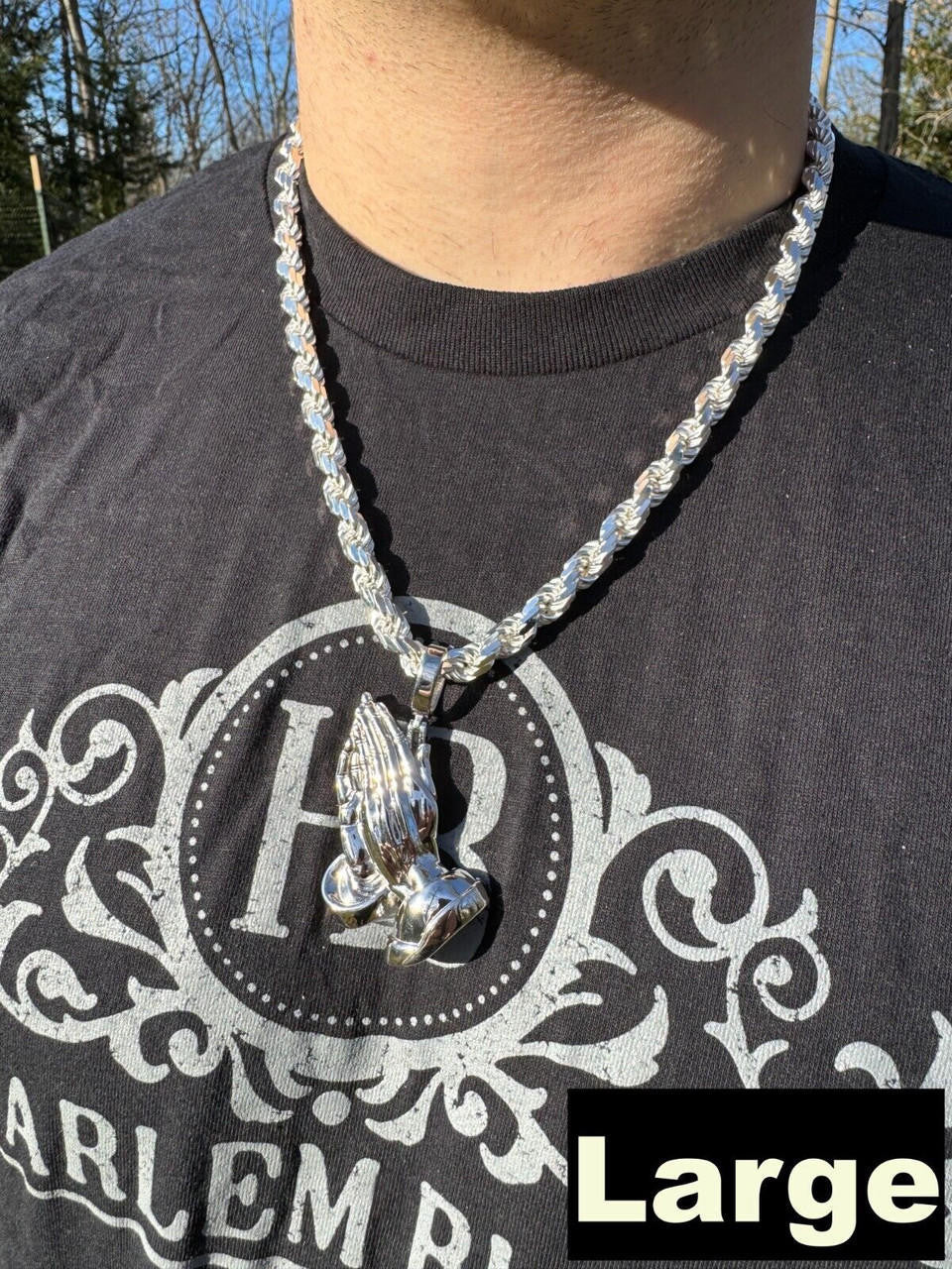 Praying Folded Hands Religious Pendant - 925 Silver - 3 Sizes 1.25"-2.75"
