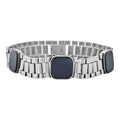 Presidential Bracelet W. Natural Black Onyx Motifs - 925 Sterling Silver Oxidized Gunmetal - 7"-9" - 15mm