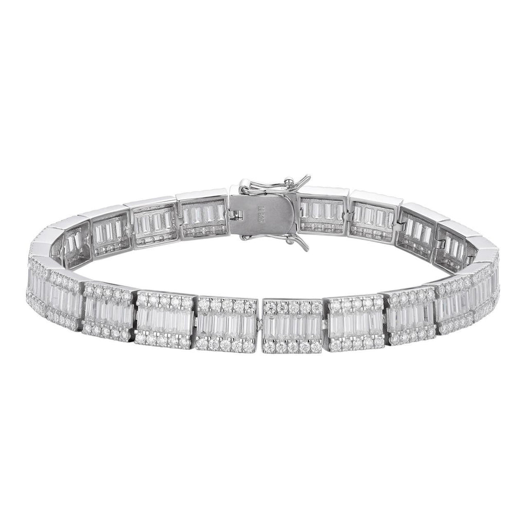 Rapper Exclusive Baguette Tennis Link Bracelet Iced Out CZ Stones - 925 Silver - 8mm - 7.5"-8.5"