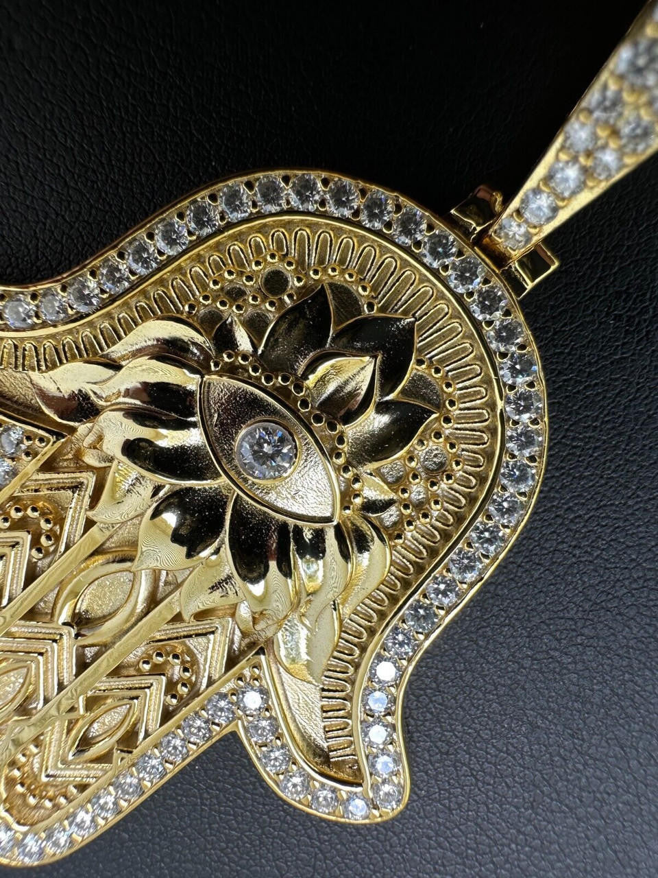 MOISSANITE Hamsa Evil Eye Hand Pendant - 14k Gold Vermeil 925 Silver - 3 Sizes 1.25"-2.75"