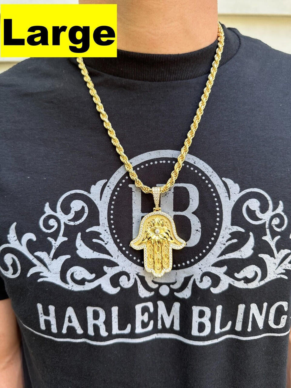 MOISSANITE Hamsa Evil Eye Hand Pendant - 14k Gold Vermeil 925 Silver - 3 Sizes 1.25"-2.75"