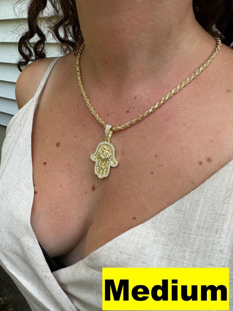 MOISSANITE Hamsa Evil Eye Hand Pendant - 14k Gold Vermeil 925 Silver - 3 Sizes 1.25"-2.75"