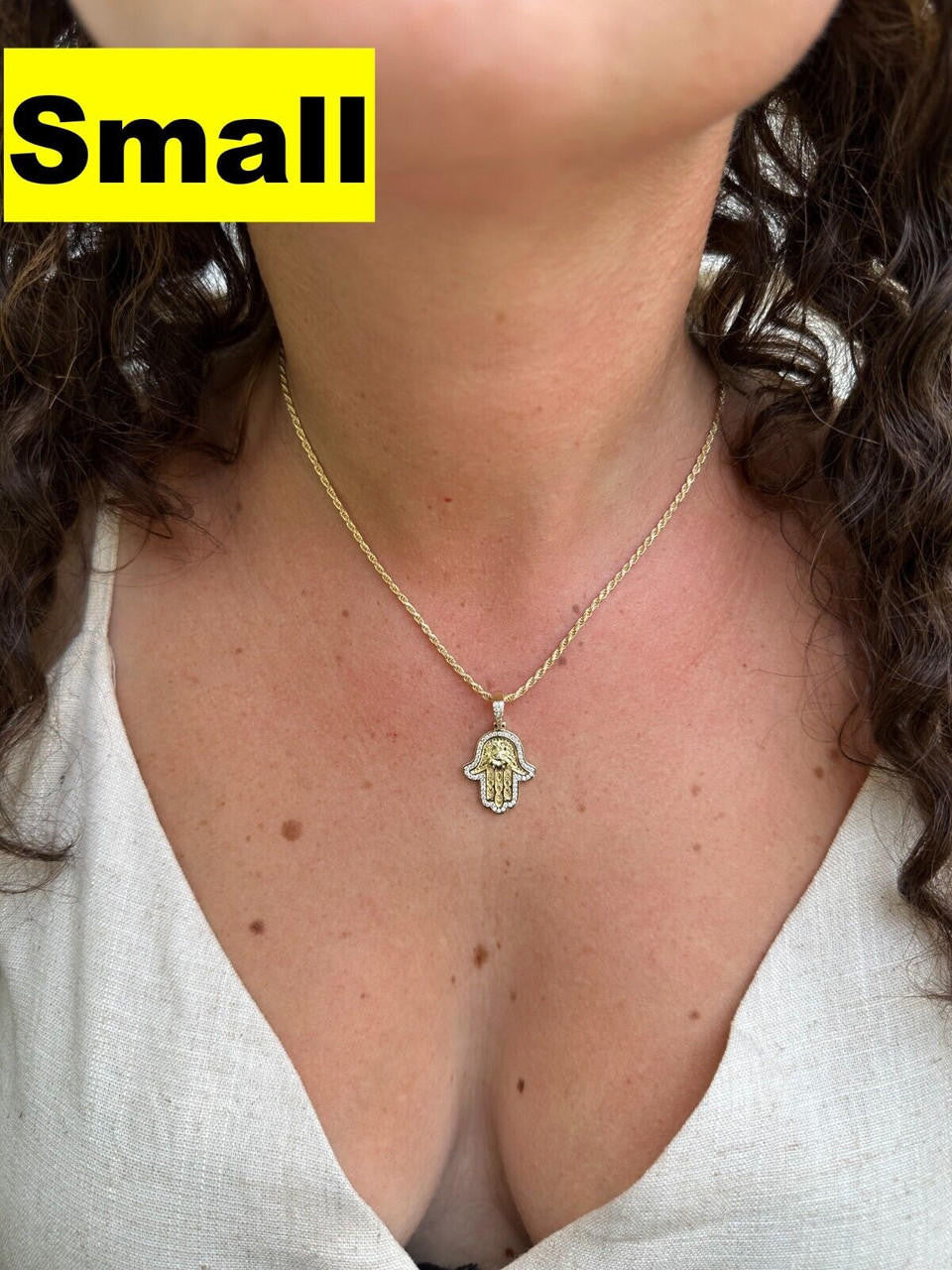MOISSANITE Hamsa Evil Eye Hand Pendant - 14k Gold Vermeil 925 Silver - 3 Sizes 1.25"-2.75"