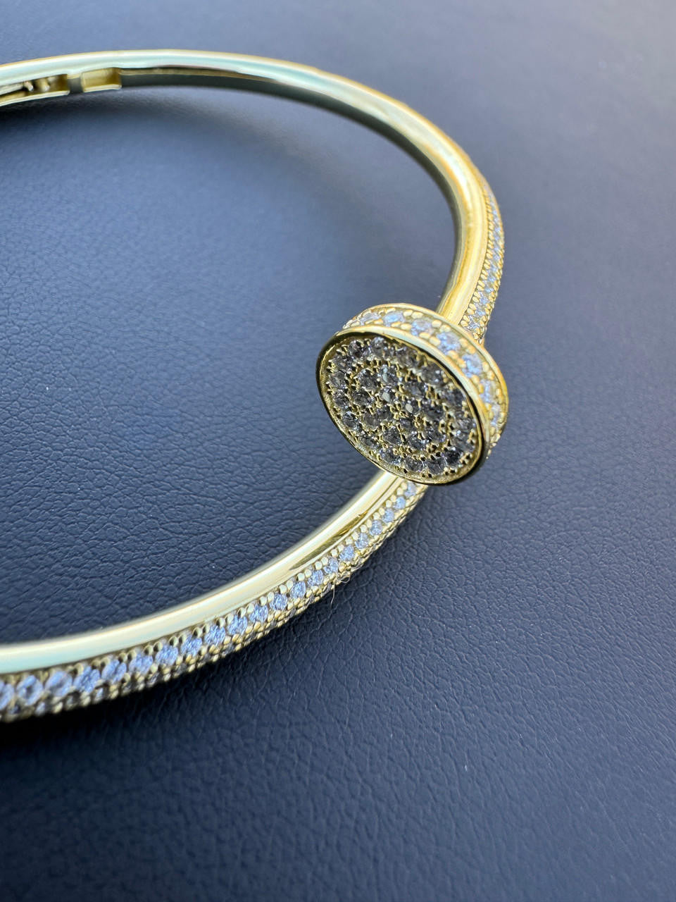 Nail Bangle Bracelet Iced Out CZ Stones - 14k Gold Vermeil 925 Silver - 6"-7.5"