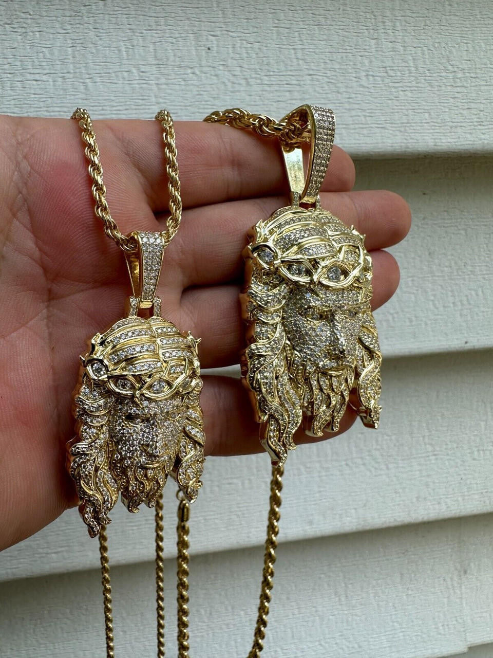 Jesus Bust Down Pendant - 14k Gold Vermeil 925 Silver - CZ Stones - 2 Sizes 2.25"-3"