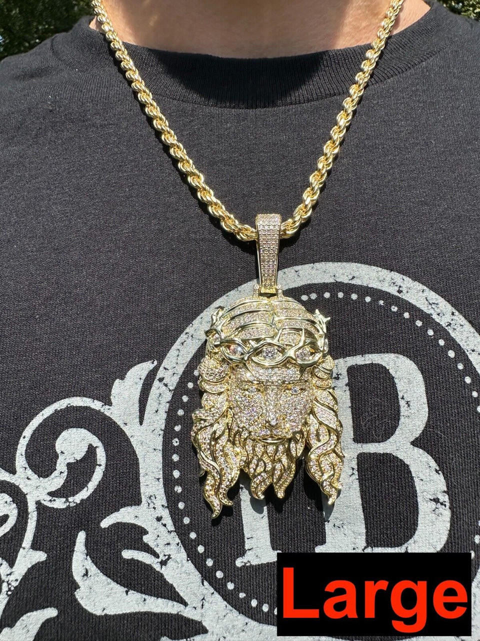 Jesus Bust Down Pendant - 14k Gold Vermeil 925 Silver - CZ Stones - 2 Sizes 2.25"-3"