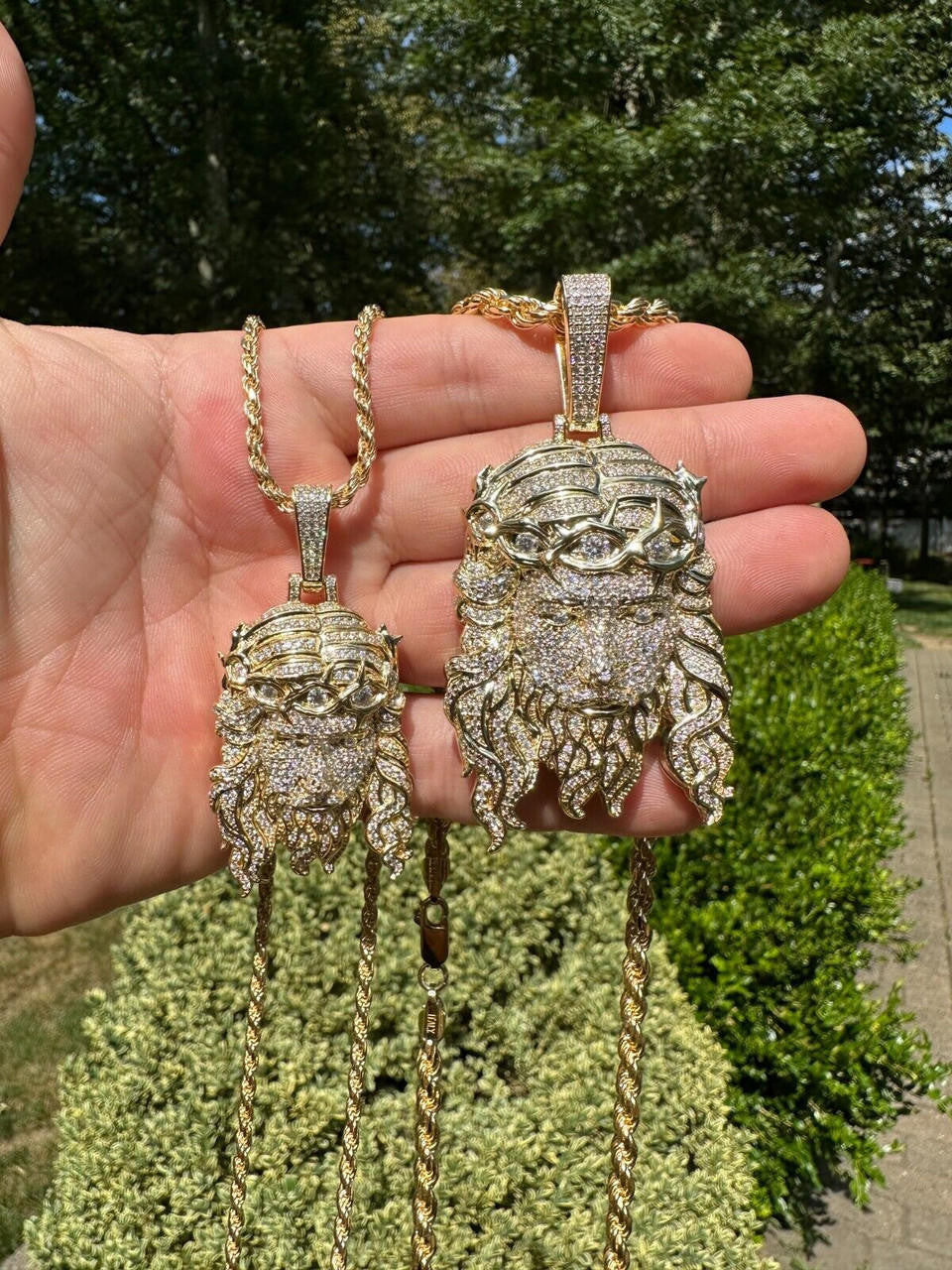 Jesus Bust Down Pendant - 14k Gold Vermeil 925 Silver - CZ Stones - 2 Sizes 2.25"-3"