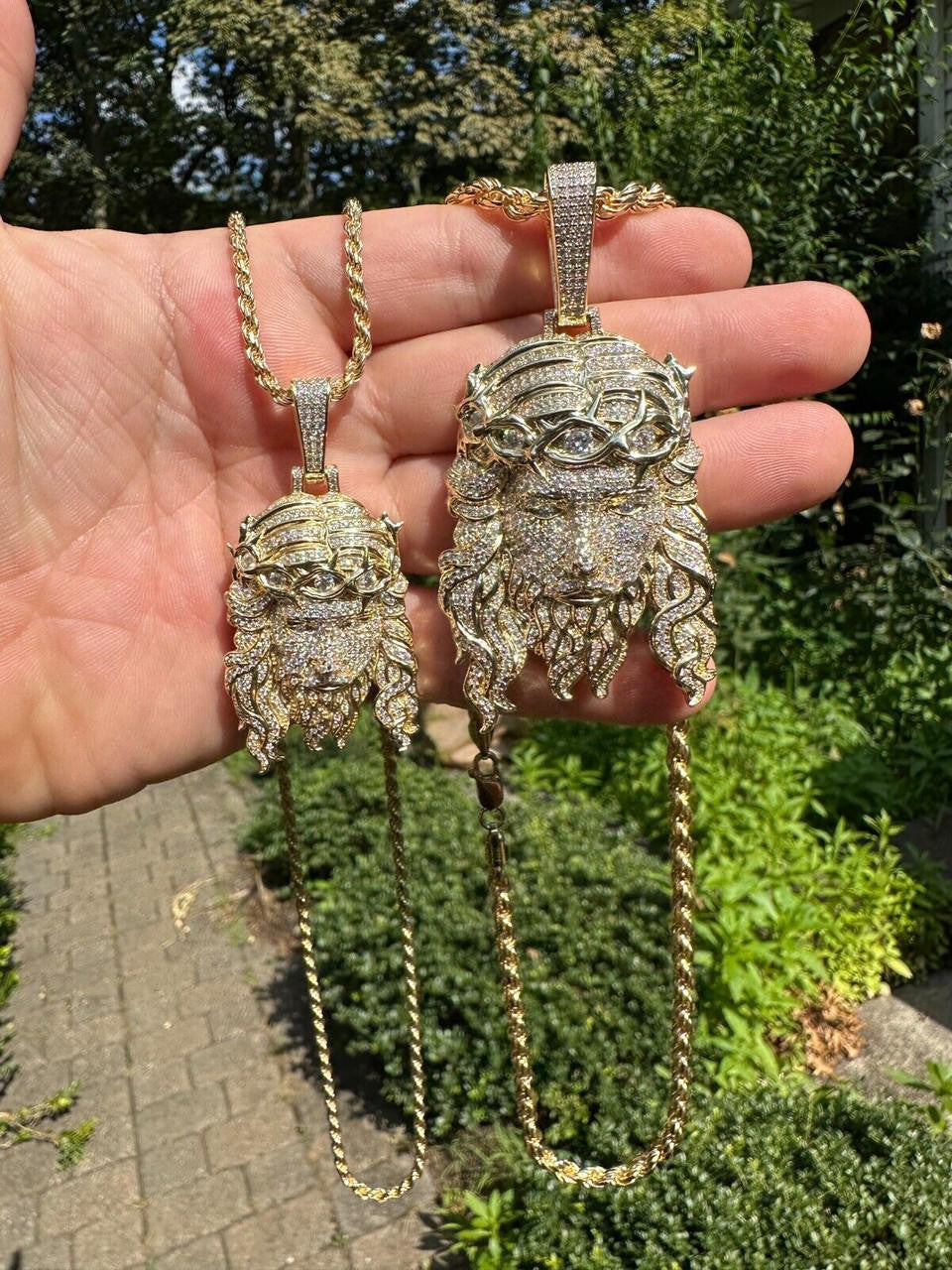 Jesus Bust Down Pendant - 14k Gold Vermeil 925 Silver - CZ Stones - 2 Sizes 2.25"-3"