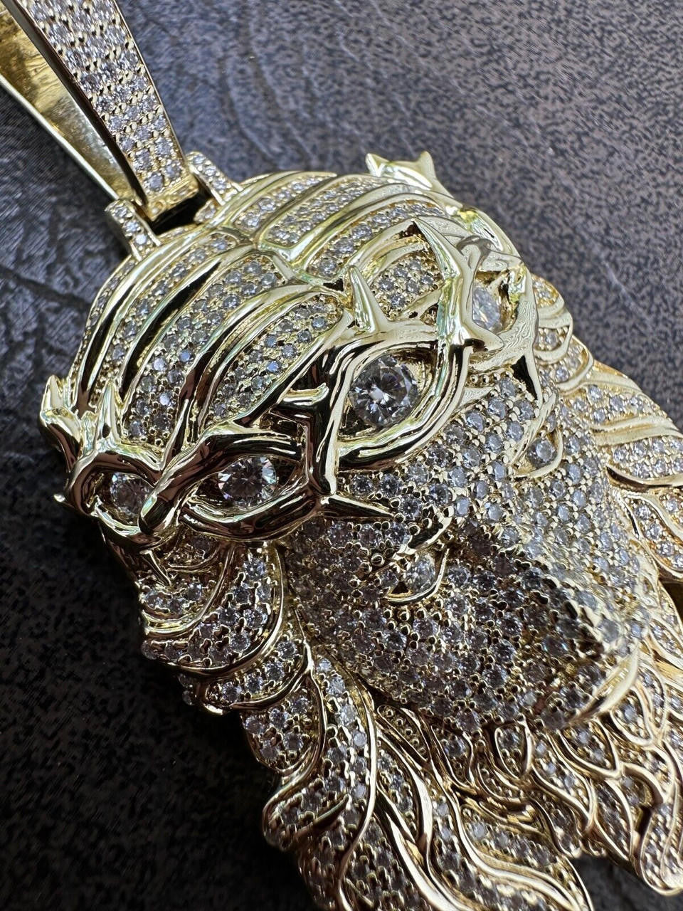 Jesus Bust Down Pendant - 14k Gold Vermeil 925 Silver - CZ Stones - 2 Sizes 2.25"-3"