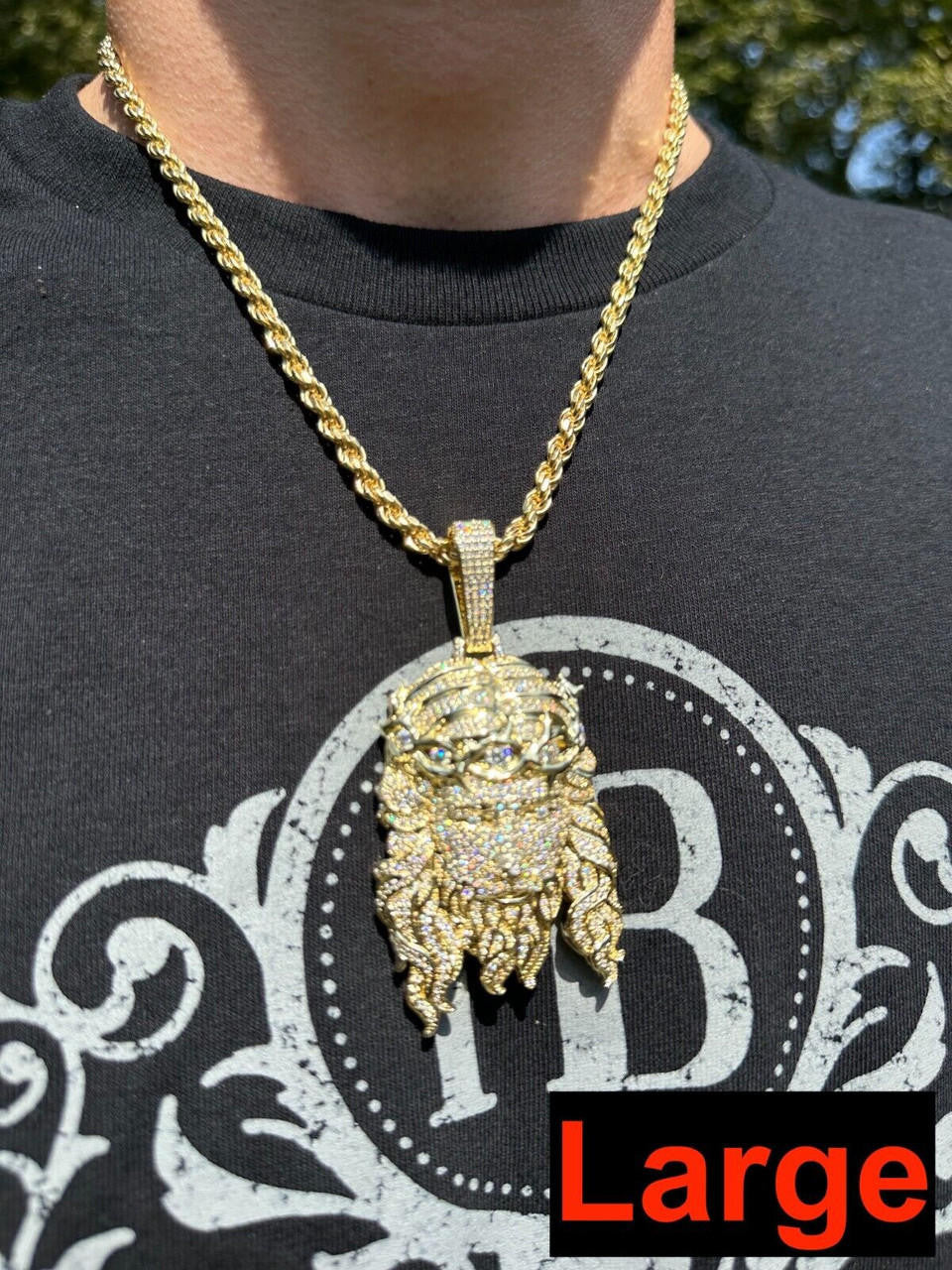 Jesus Bust Down Pendant - 14k Gold Vermeil 925 Silver - CZ Stones - 2 Sizes 2.25"-3"