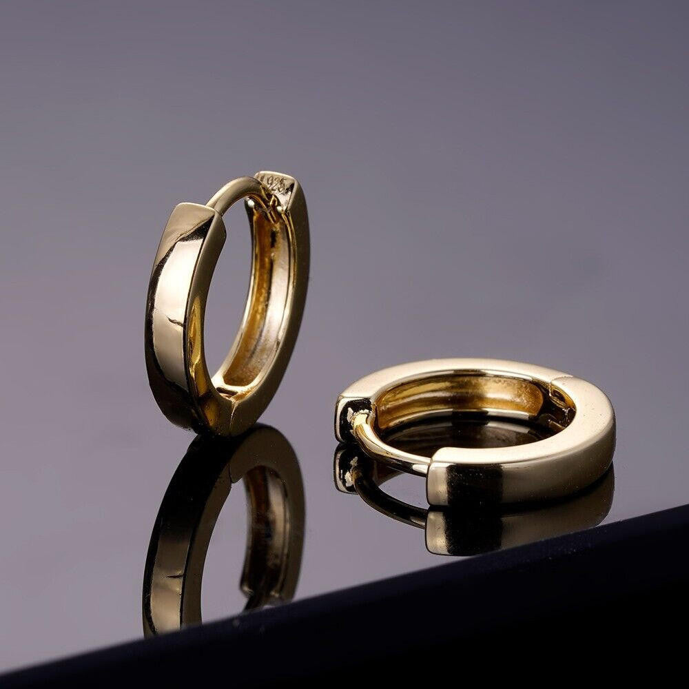 Plain Small Huggie Hoop Earrings - 14k Gold Vermeil 925 Silver - 12.5mm