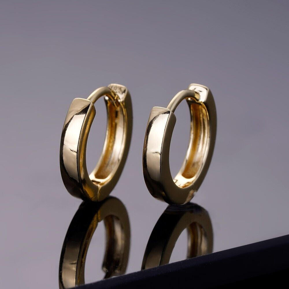 Plain Small Huggie Hoop Earrings - 14k Gold Vermeil 925 Silver - 12.5mm