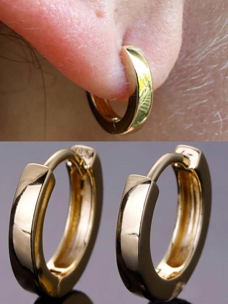 Plain Small Huggie Hoop Earrings - 14k Gold Vermeil 925 Silver - 12.5mm