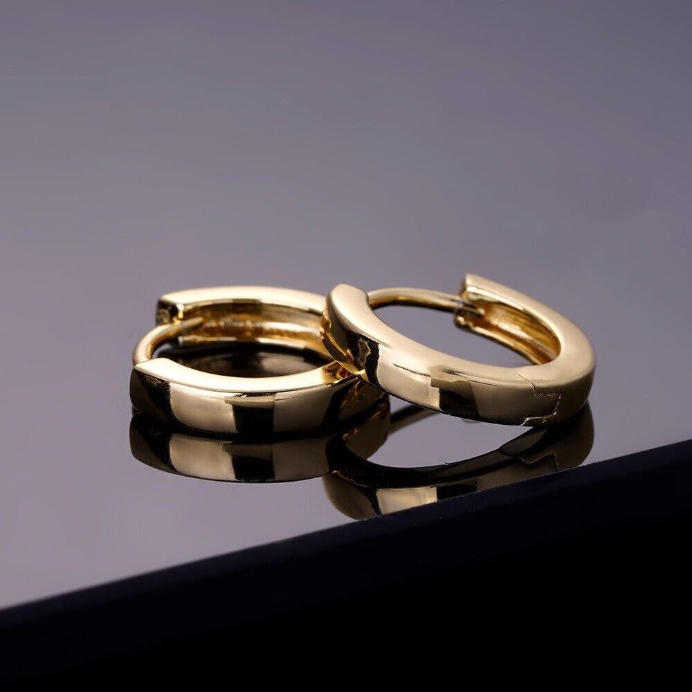 Plain Small Huggie Hoop Earrings - 14k Gold Vermeil 925 Silver - 12.5mm
