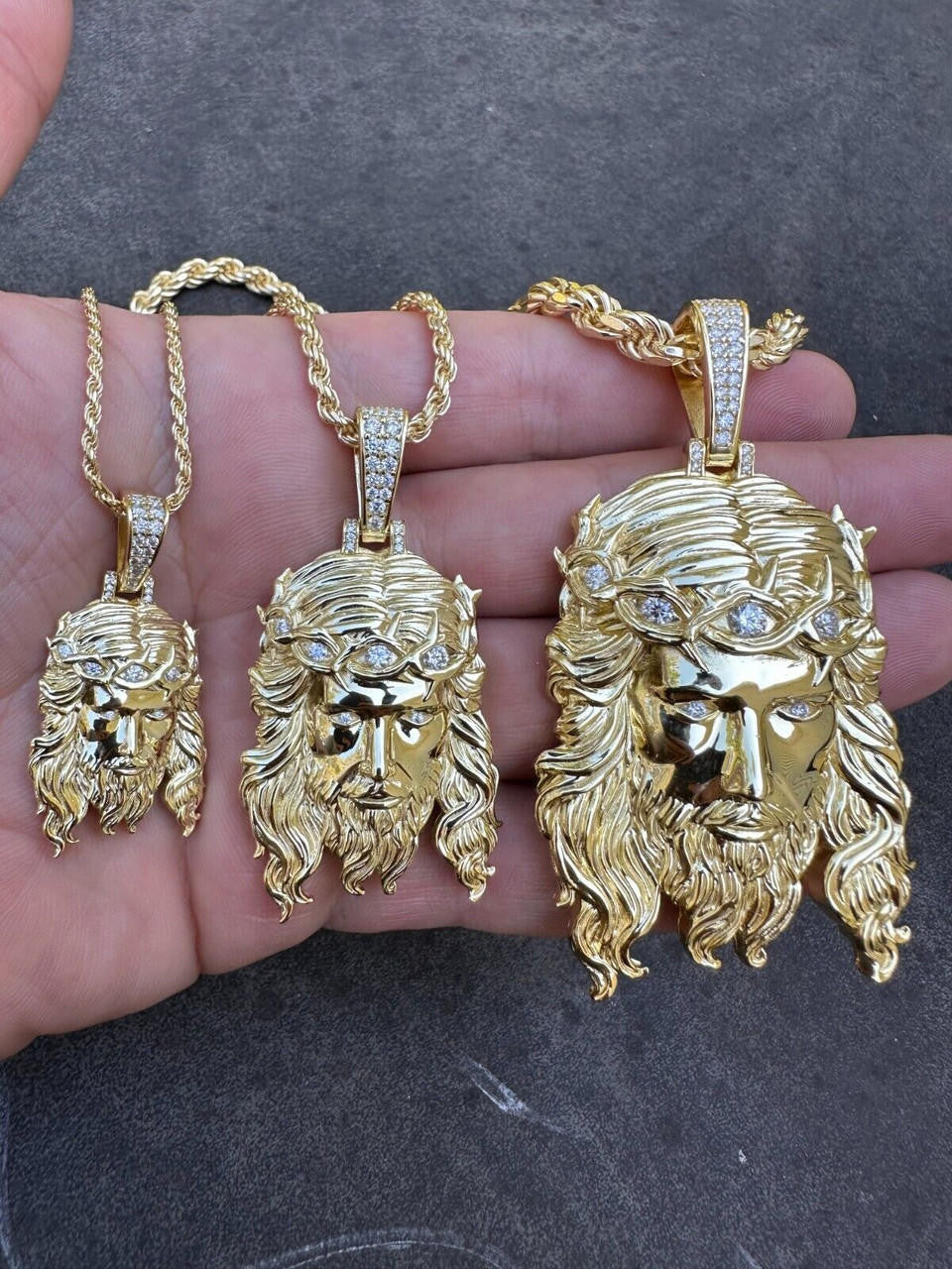 MOISSANITE #1 Bestseller Jesus Piece Pendant - 14k Gold Vermeil 925 Silver - 3 Sizes 1.5"-3"