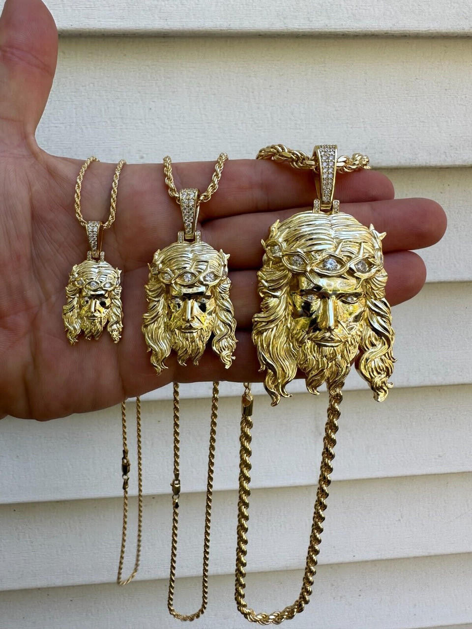 MOISSANITE #1 Bestseller Jesus Piece Pendant - 14k Gold Vermeil 925 Silver - 3 Sizes 1.5"-3"