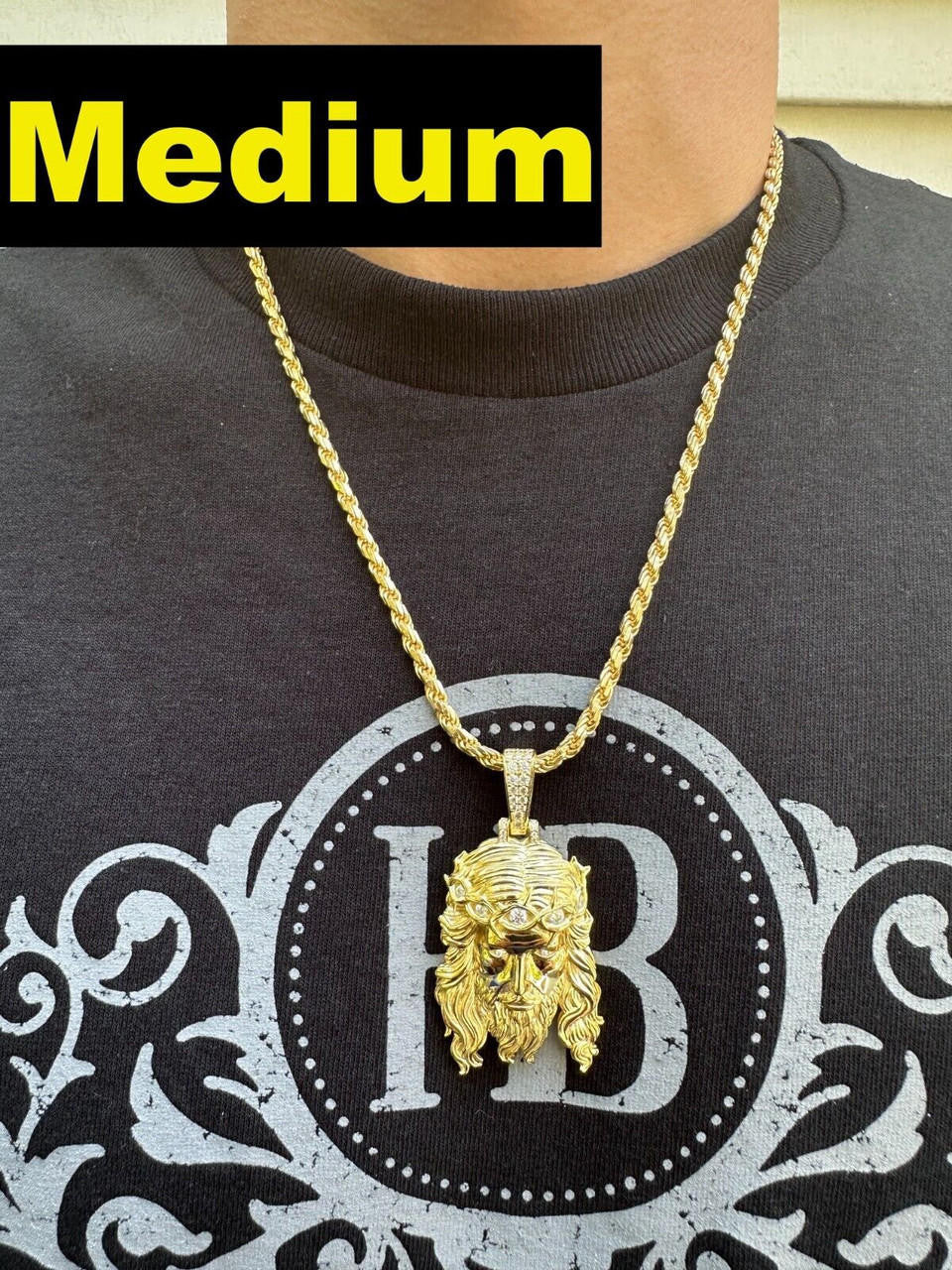 MOISSANITE #1 Bestseller Jesus Piece Pendant - 14k Gold Vermeil 925 Silver - 3 Sizes 1.5"-3"
