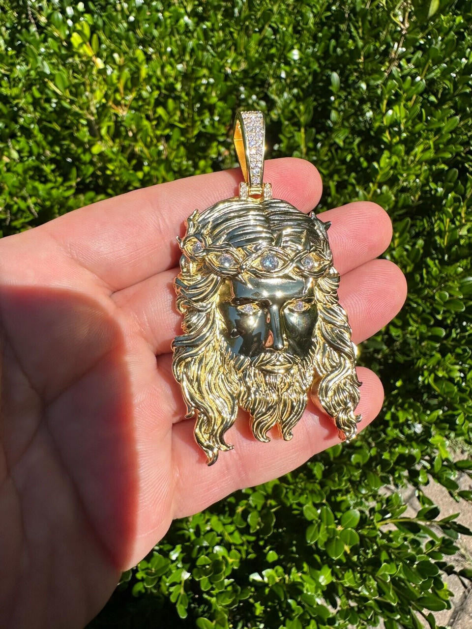 MOISSANITE #1 Bestseller Jesus Piece Pendant - 14k Gold Vermeil 925 Silver - 3 Sizes 1.5"-3"