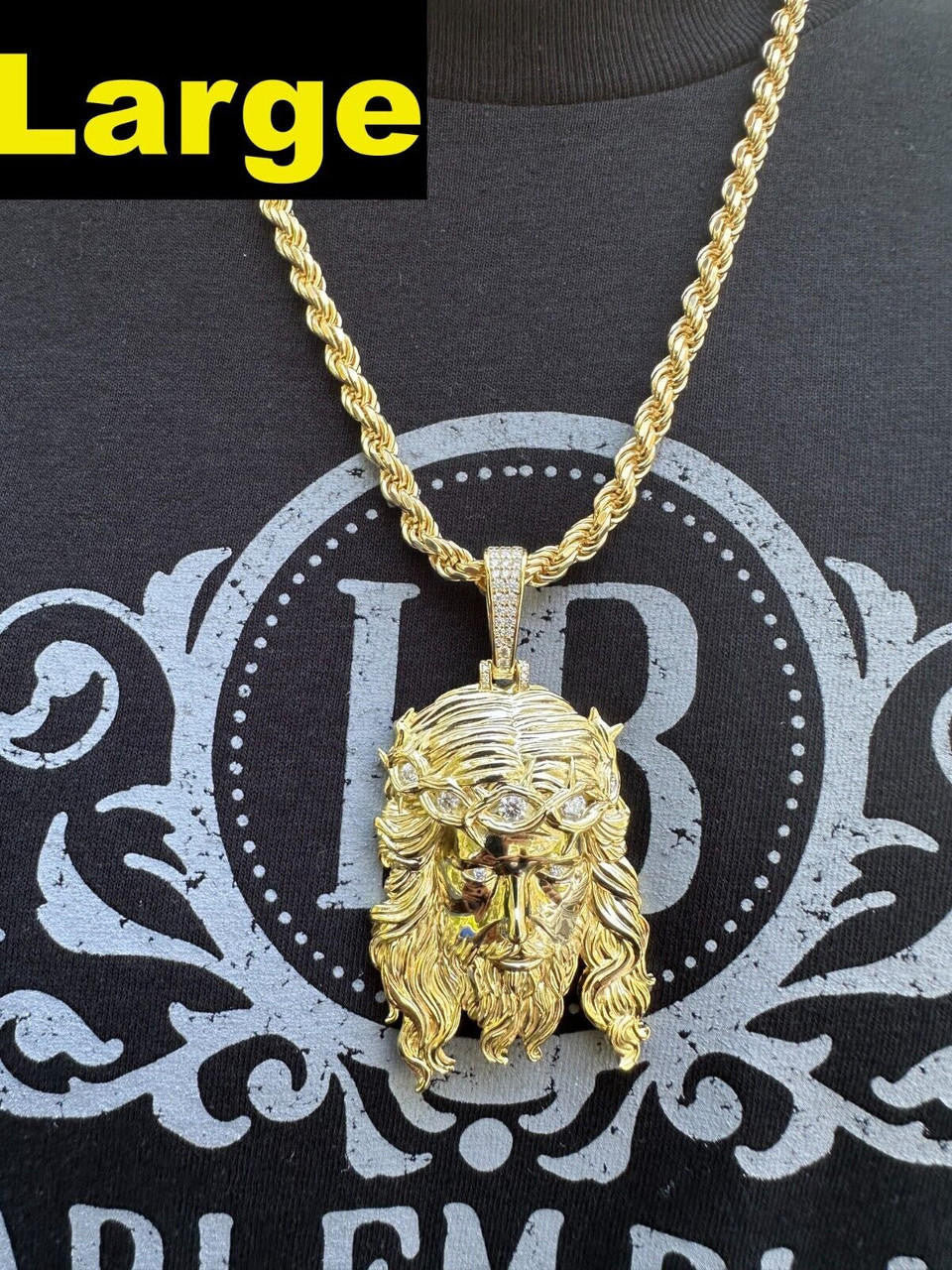 MOISSANITE #1 Bestseller Jesus Piece Pendant - 14k Gold Vermeil 925 Silver - 3 Sizes 1.5"-3"