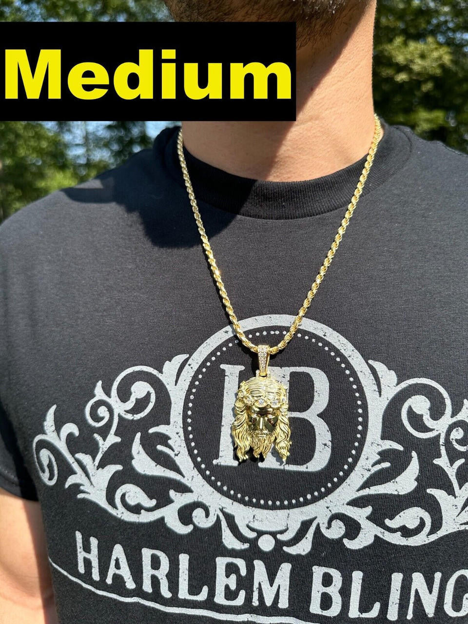 MOISSANITE #1 Bestseller Jesus Piece Pendant - 14k Gold Vermeil 925 Silver - 3 Sizes 1.5"-3"