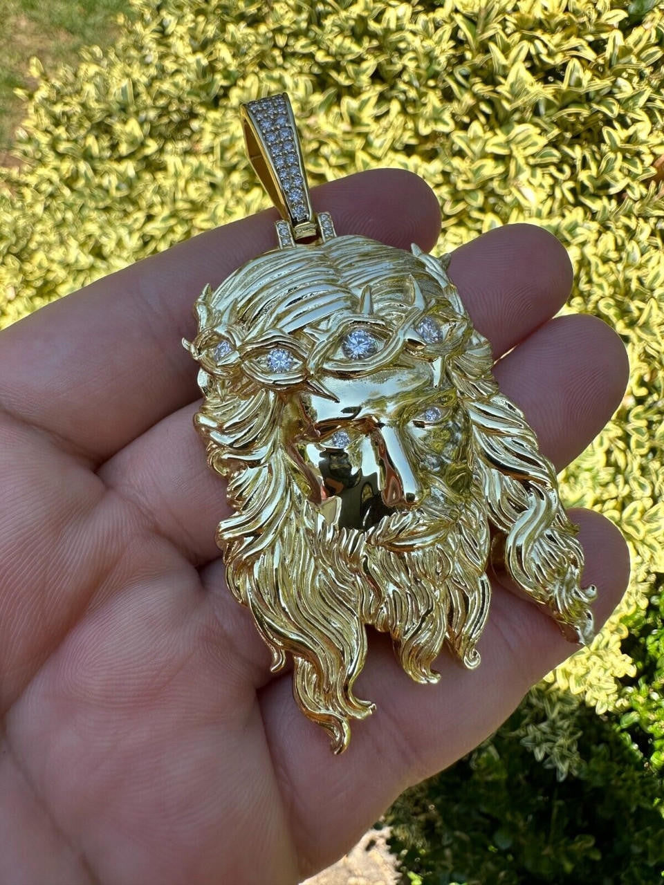 MOISSANITE #1 Bestseller Jesus Piece Pendant - 14k Gold Vermeil 925 Silver - 3 Sizes 1.5"-3"