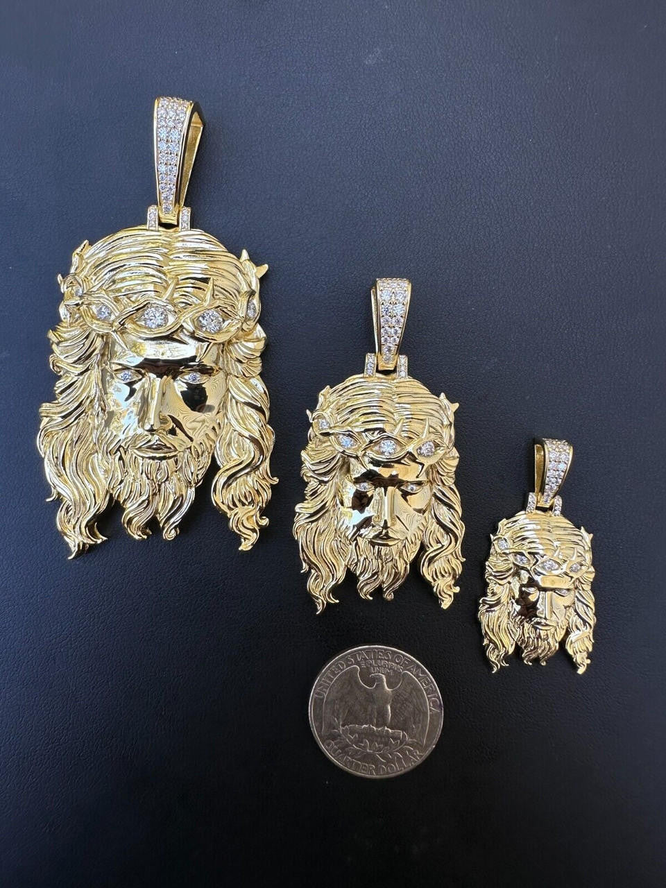 MOISSANITE #1 Bestseller Jesus Piece Pendant - 14k Gold Vermeil 925 Silver - 3 Sizes 1.5"-3"