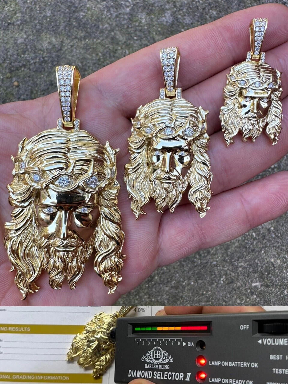 MOISSANITE #1 Bestseller Jesus Piece Pendant - 14k Gold Vermeil 925 Silver - 3 Sizes 1.5"-3"