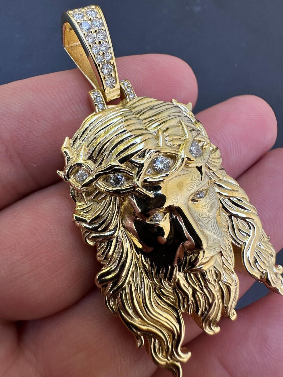 MOISSANITE #1 Bestseller Jesus Piece Pendant - 14k Gold Vermeil 925 Silver - 3 Sizes 1.5"-3"