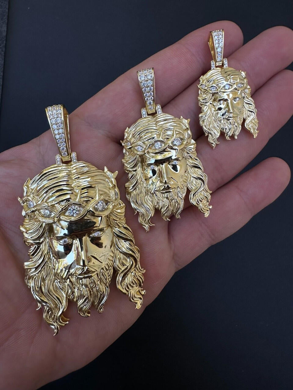 MOISSANITE #1 Bestseller Jesus Piece Pendant - 14k Gold Vermeil 925 Silver - 3 Sizes 1.5"-3"