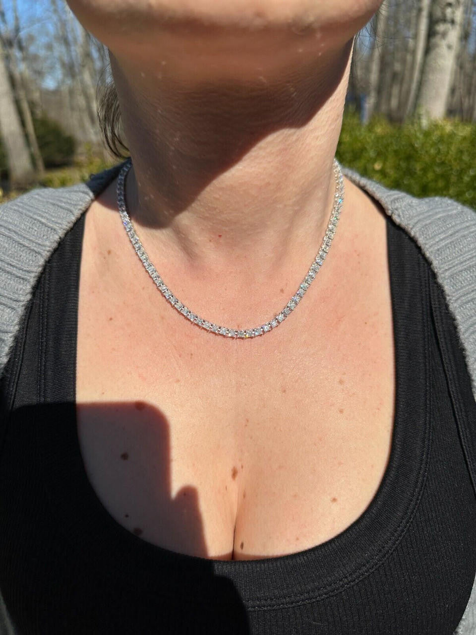 REAL 3mm MOISSANITE Princess Cut Square Tennis Chain Necklace 925 Silver Hip Hop