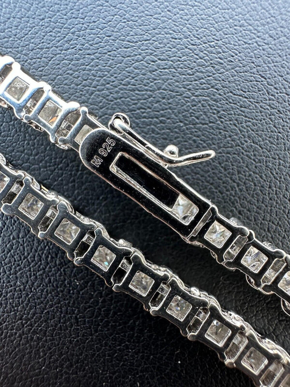 REAL 3mm MOISSANITE Princess Cut Square Tennis Chain Necklace 925 Silver Hip Hop
