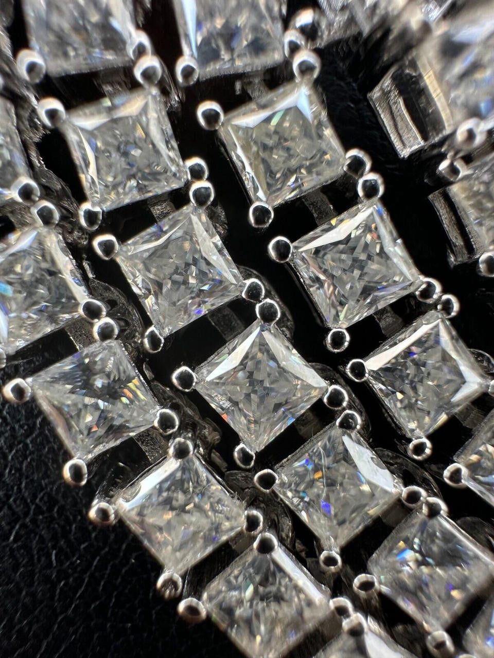 REAL 3mm MOISSANITE Princess Cut Square Tennis Chain Necklace 925 Silver Hip Hop