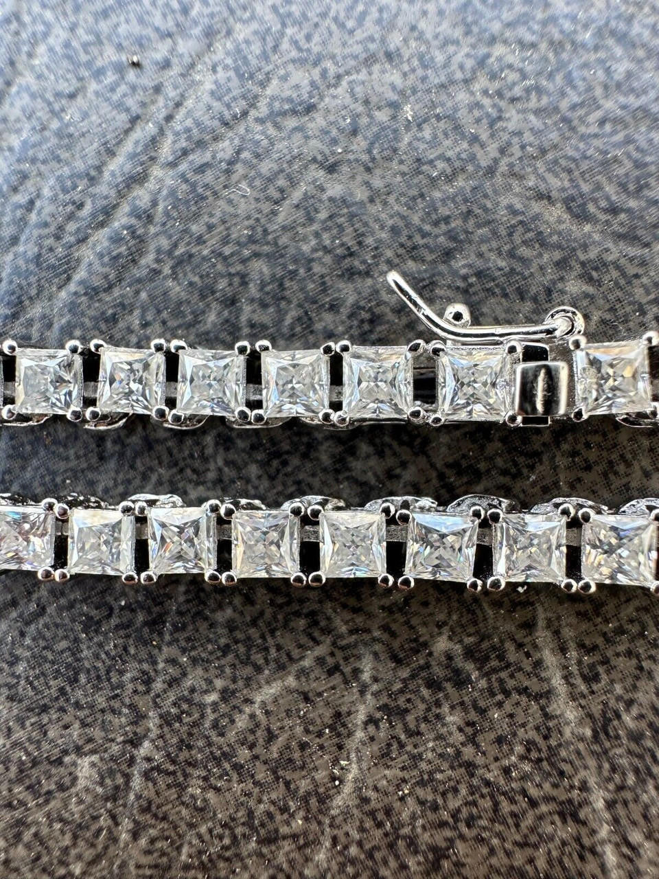 REAL 3mm MOISSANITE Princess Cut Square Tennis Chain Necklace 925 Silver Hip Hop