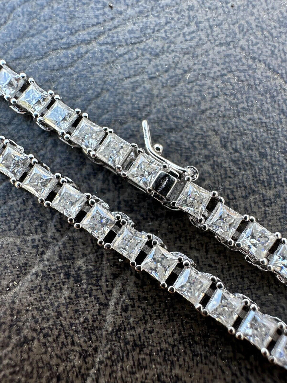 REAL 3mm MOISSANITE Princess Cut Square Tennis Chain Necklace 925 Silver Hip Hop