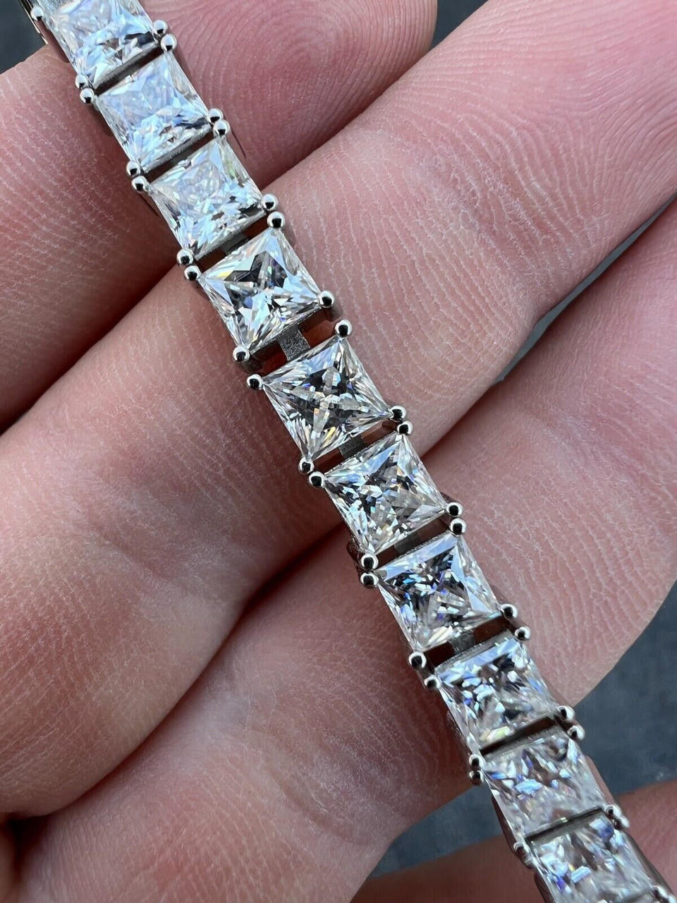 REAL 5mm MOISSANITE Princess Cut Square Tennis Bracelet Passes Diamond Tester