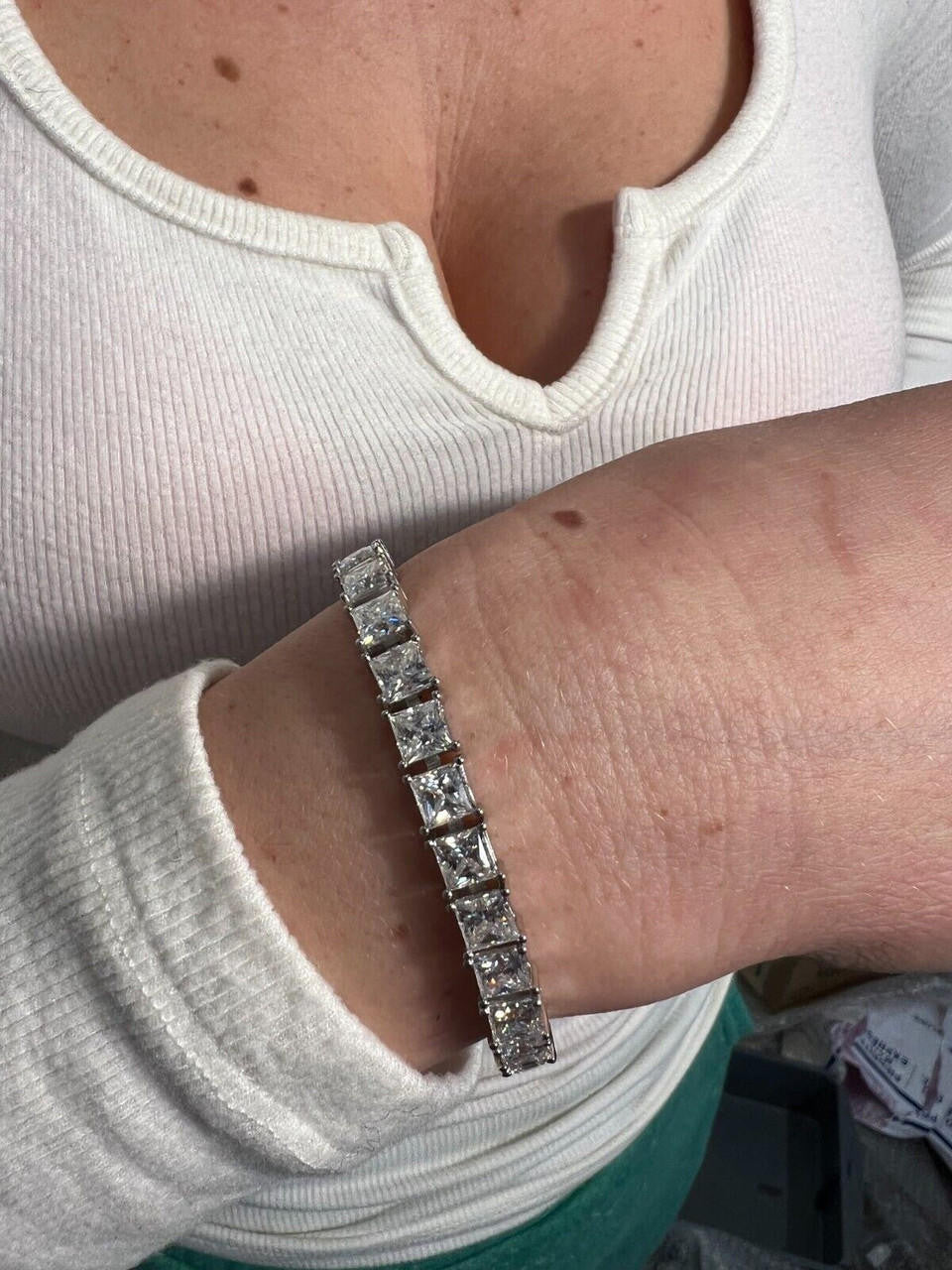 REAL 5mm MOISSANITE Princess Cut Square Tennis Bracelet Passes Diamond Tester