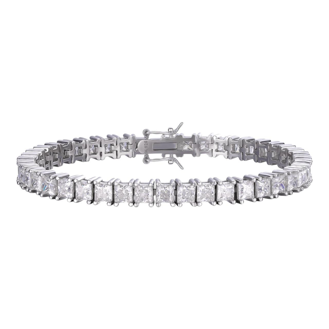 REAL 5mm MOISSANITE Princess Cut Square Tennis Bracelet Passes Diamond Tester