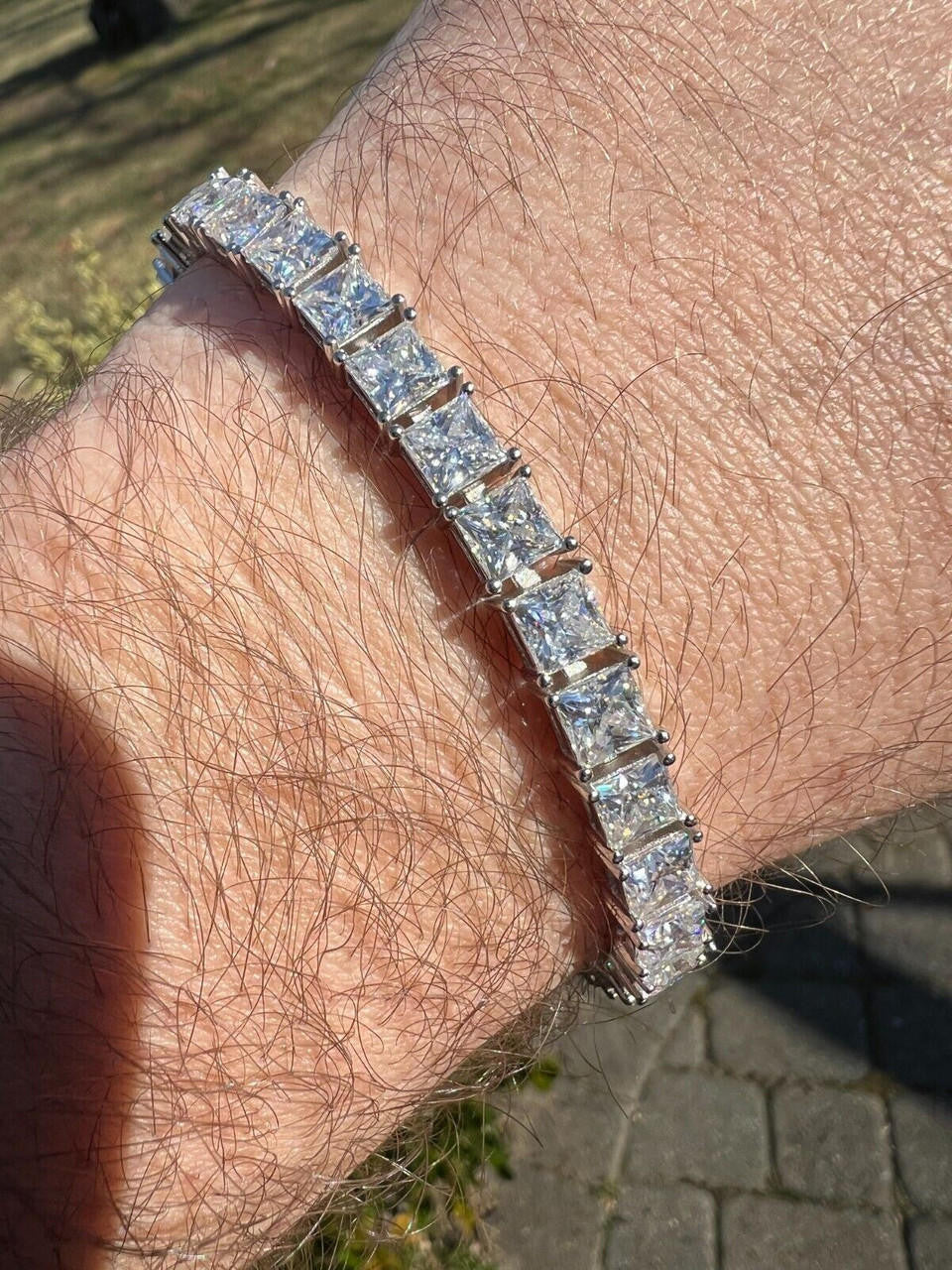 REAL 5mm MOISSANITE Princess Cut Square Tennis Bracelet Passes Diamond Tester