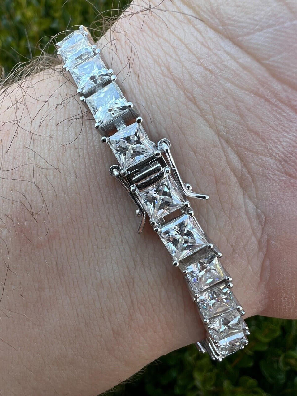 REAL 5mm MOISSANITE Princess Cut Square Tennis Bracelet Passes Diamond Tester