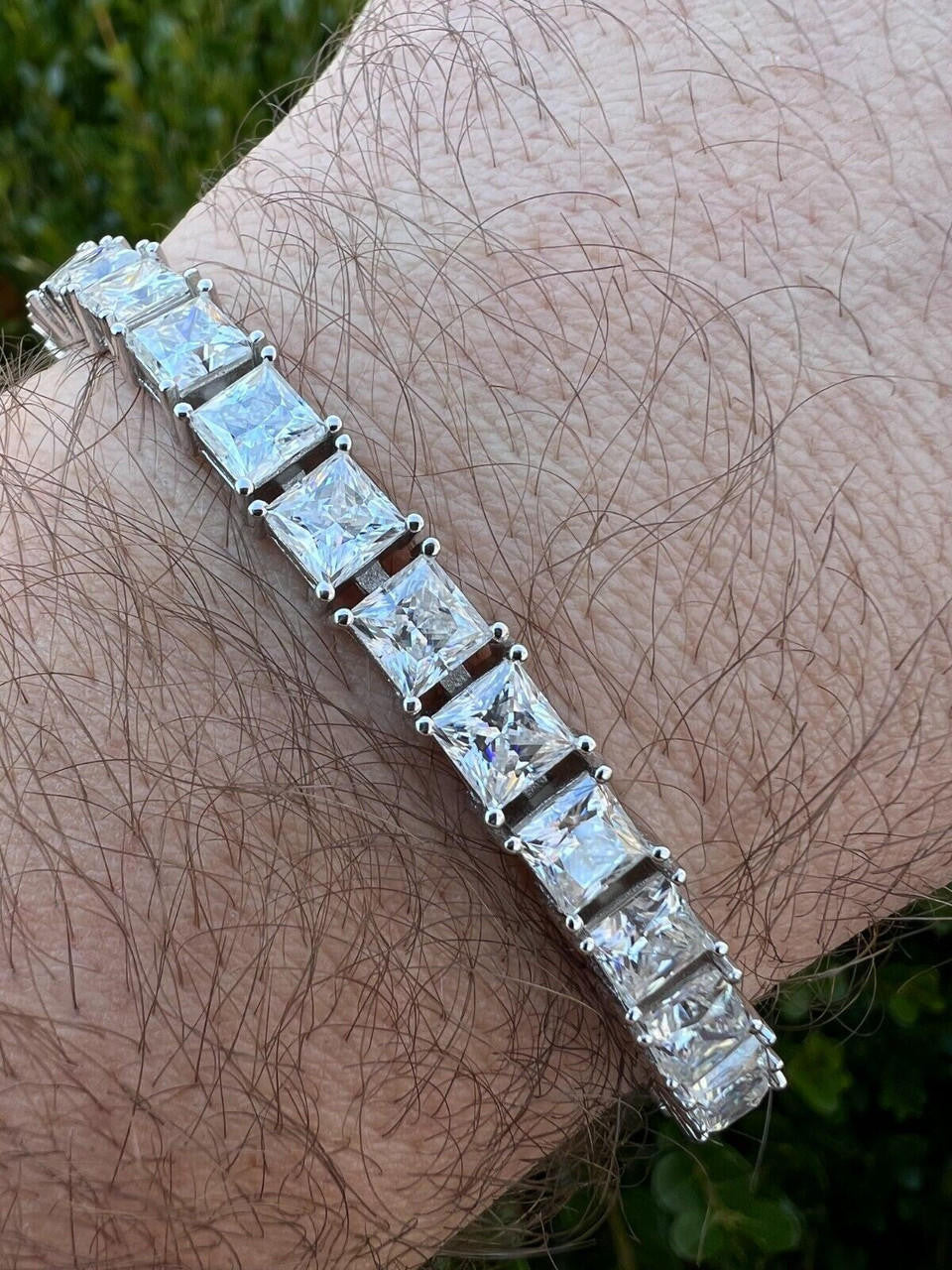 REAL 5mm MOISSANITE Princess Cut Square Tennis Bracelet Passes Diamond Tester