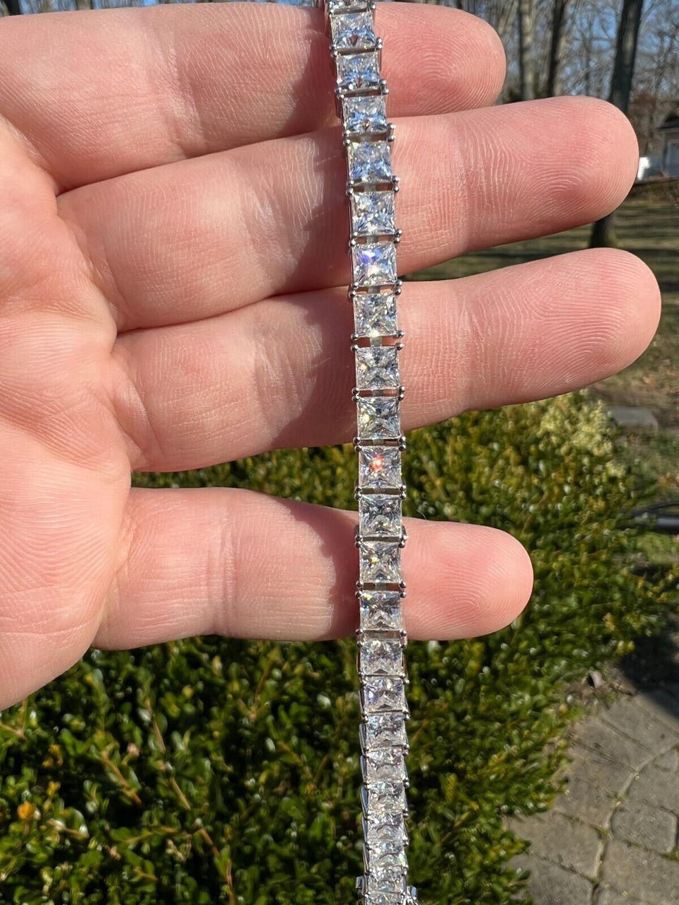 REAL 5mm MOISSANITE Princess Cut Square Tennis Bracelet Passes Diamond Tester