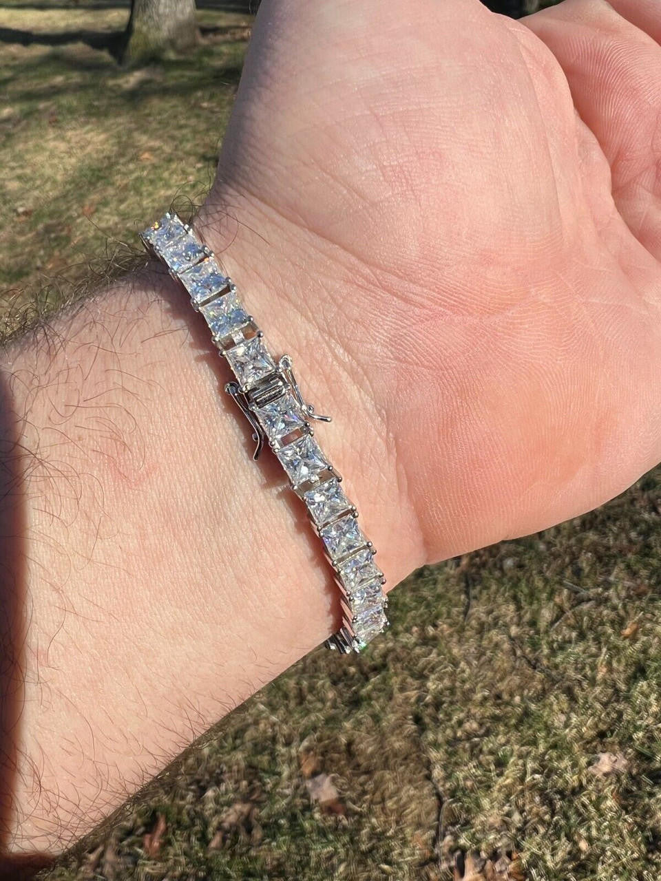 REAL 5mm MOISSANITE Princess Cut Square Tennis Bracelet Passes Diamond Tester