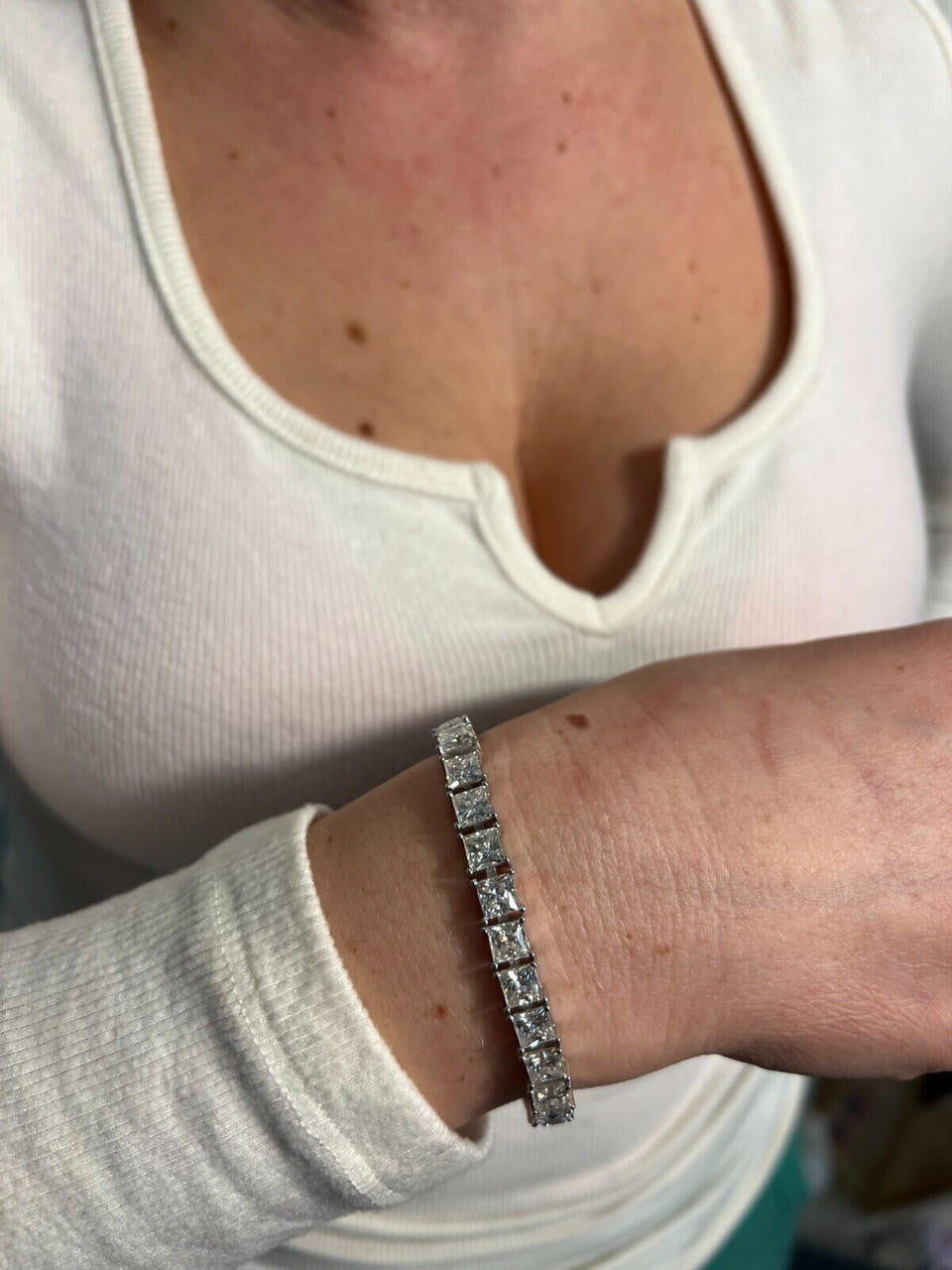 REAL 5mm MOISSANITE Princess Cut Square Tennis Bracelet Passes Diamond Tester