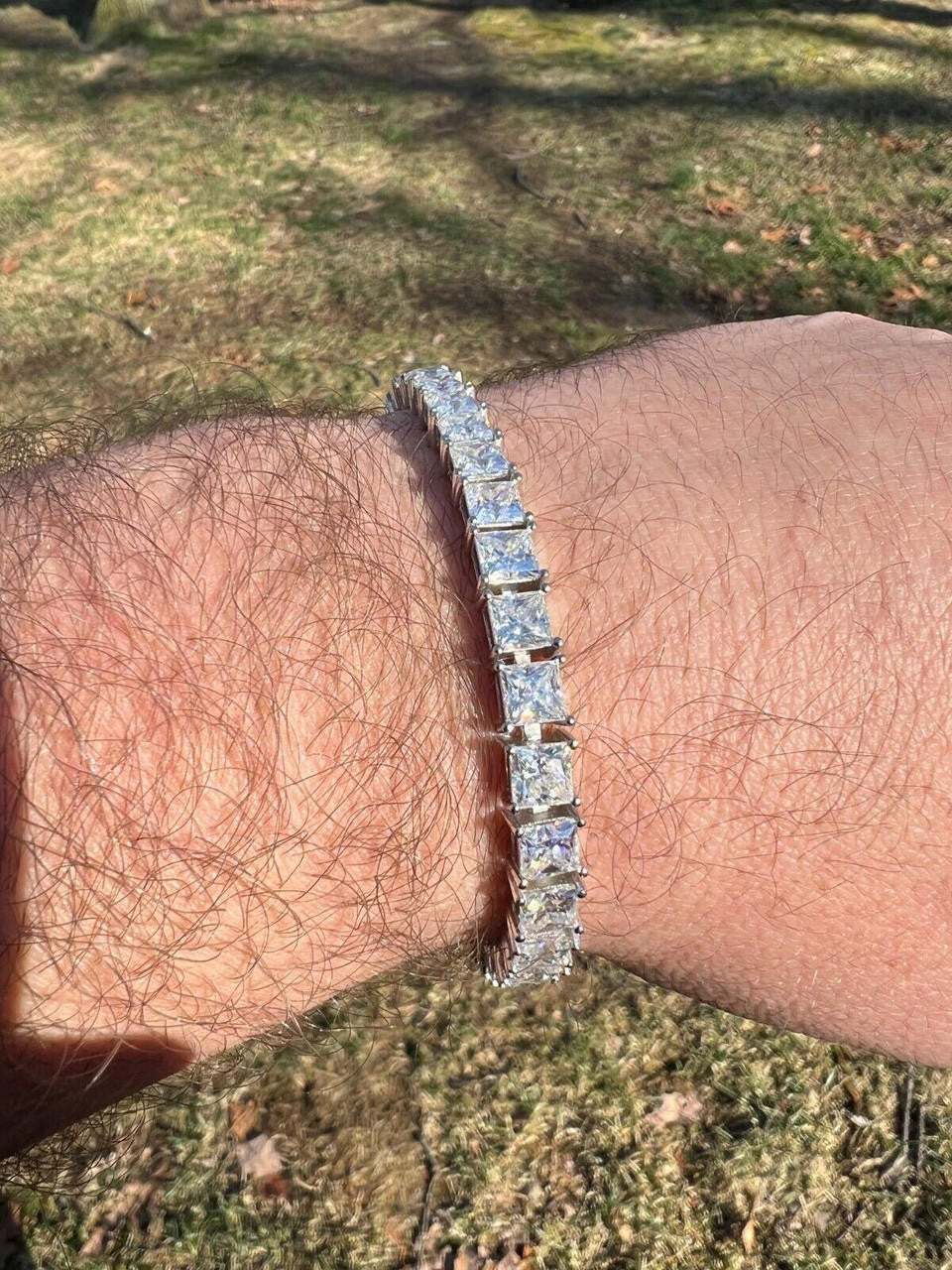 REAL 5mm MOISSANITE Princess Cut Square Tennis Bracelet Passes Diamond Tester