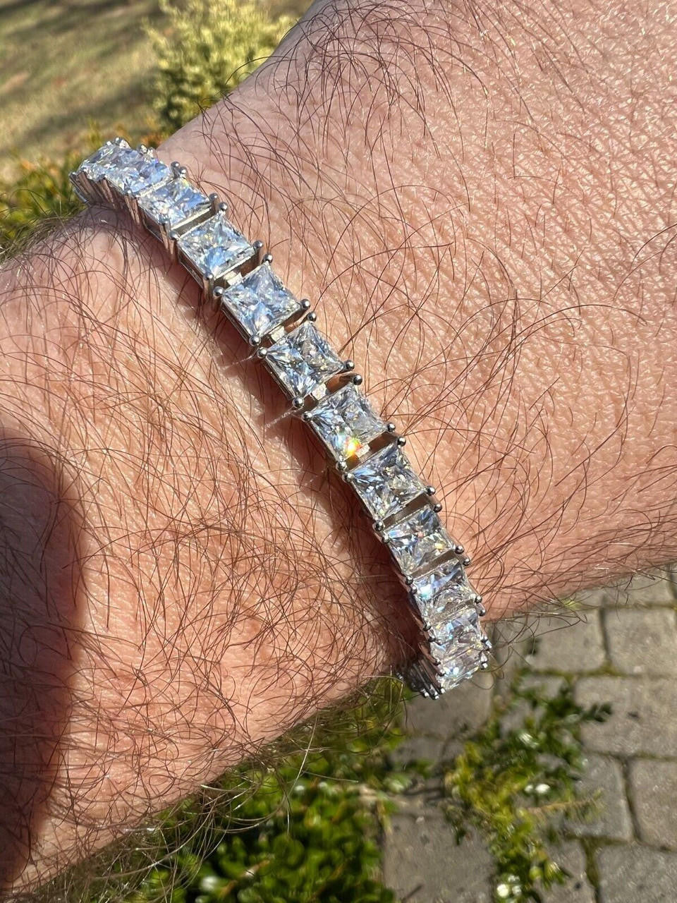 REAL 5mm MOISSANITE Princess Cut Square Tennis Bracelet Passes Diamond Tester